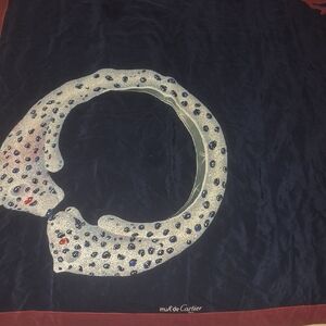 Cartier Navy and Red Scarf with Leopard Design